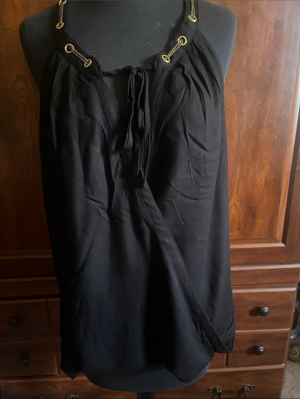 bebe Black High-Low top with Gold Chain Detail